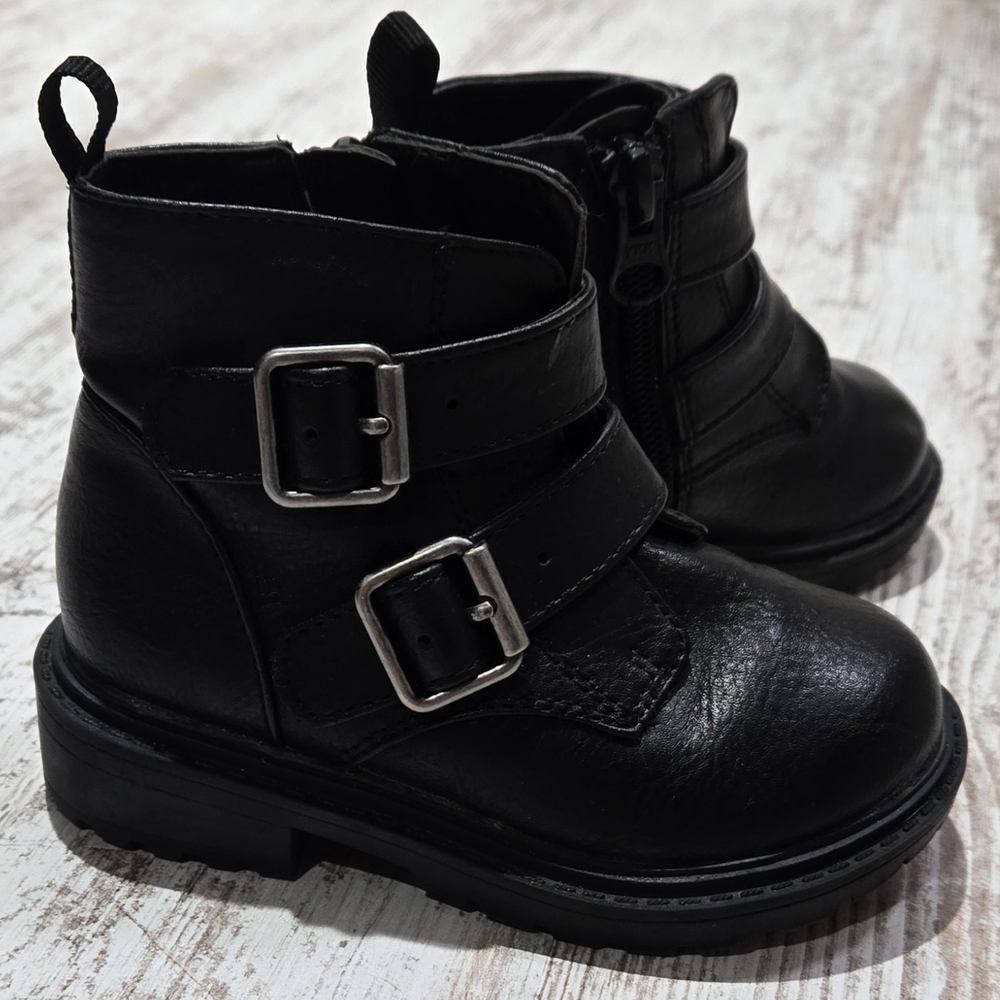 Cat & Jack Black Kids Boots with Double Buckle